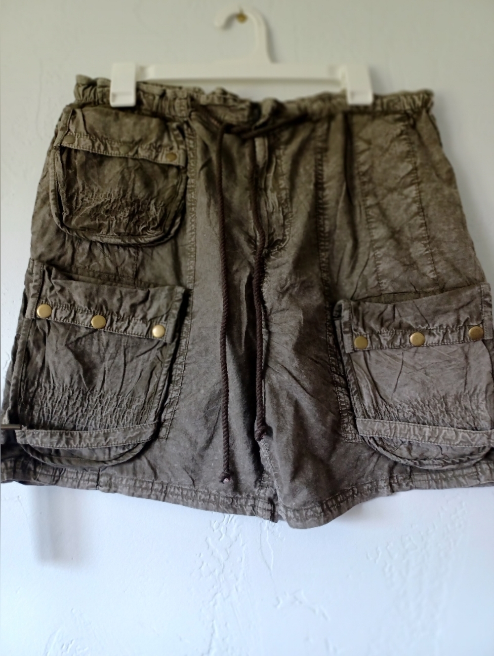 NWOT Free People Oversized Utility Drawstring Cargo Shorts In Olive